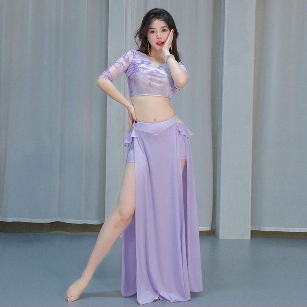 ベリーダンス　レッスンウェア　Vネックフラワー