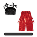 GIRLS ブラックフェザー レッドメタリックカーゴセットアップ キッズダンス衣装