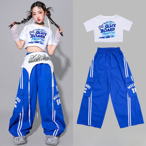 GIRLS ブルーカーゴ レイヤードセットアップ キッズダンス衣装 商品画像1
