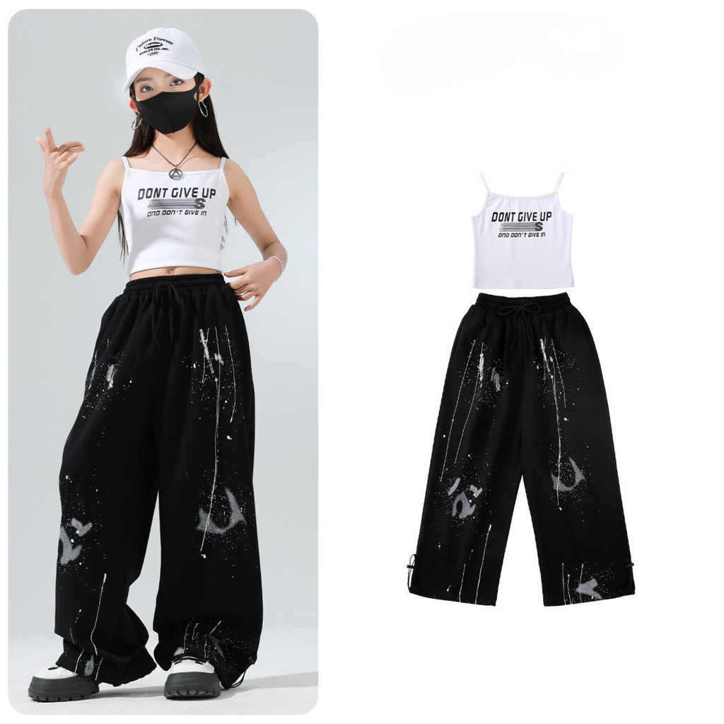 HIPHOP ペイントワイドパンツ セットアップ キッズダンス衣装