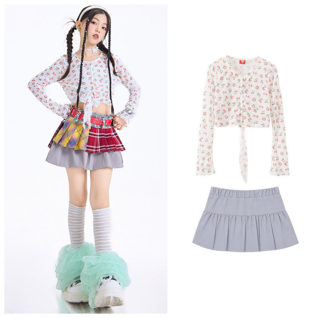 GIRLS フルーツプリント グレーティアードスカートセットアップ キッズダンス衣装