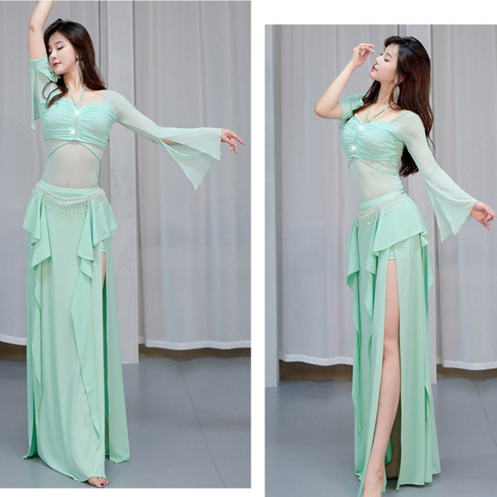 ベリーダンス　レッスンウェア　リボン　ベルスリーブ