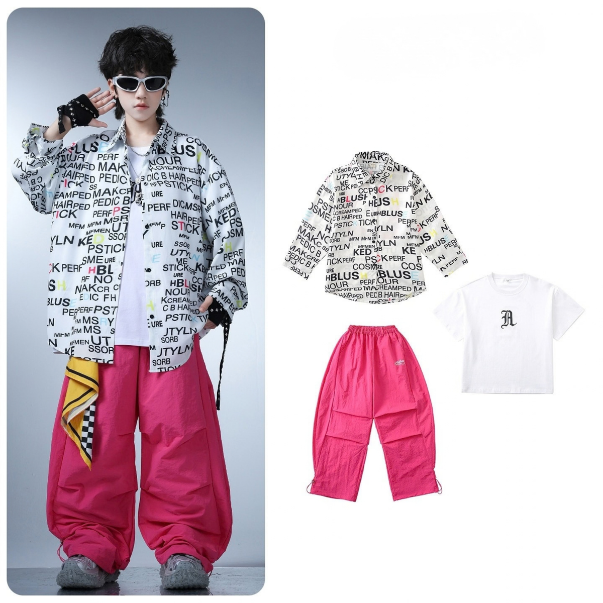 STREET モノグラフィック ピンクワイドパンツセットアップ キッズダンス衣装 商品画像10
