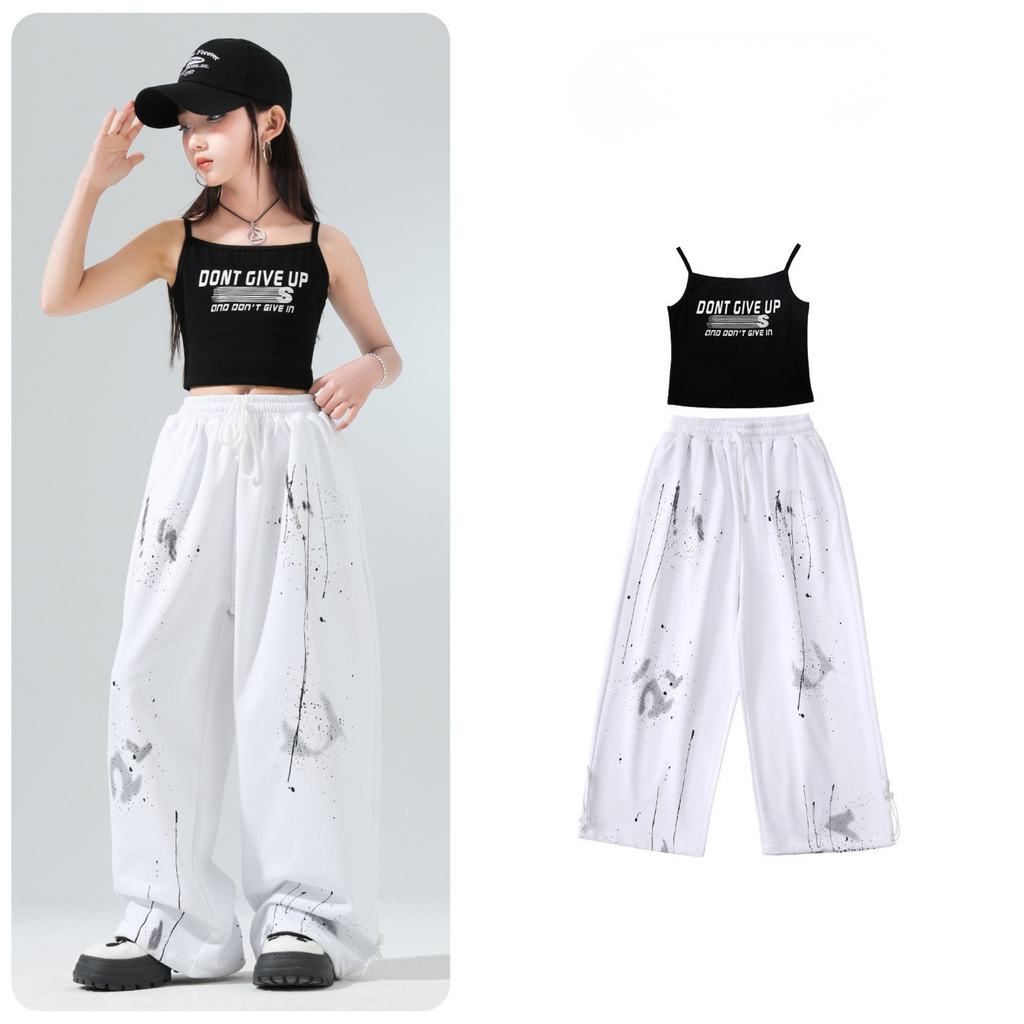 HIPHOP ペイントワイドパンツ セットアップ キッズダンス衣装