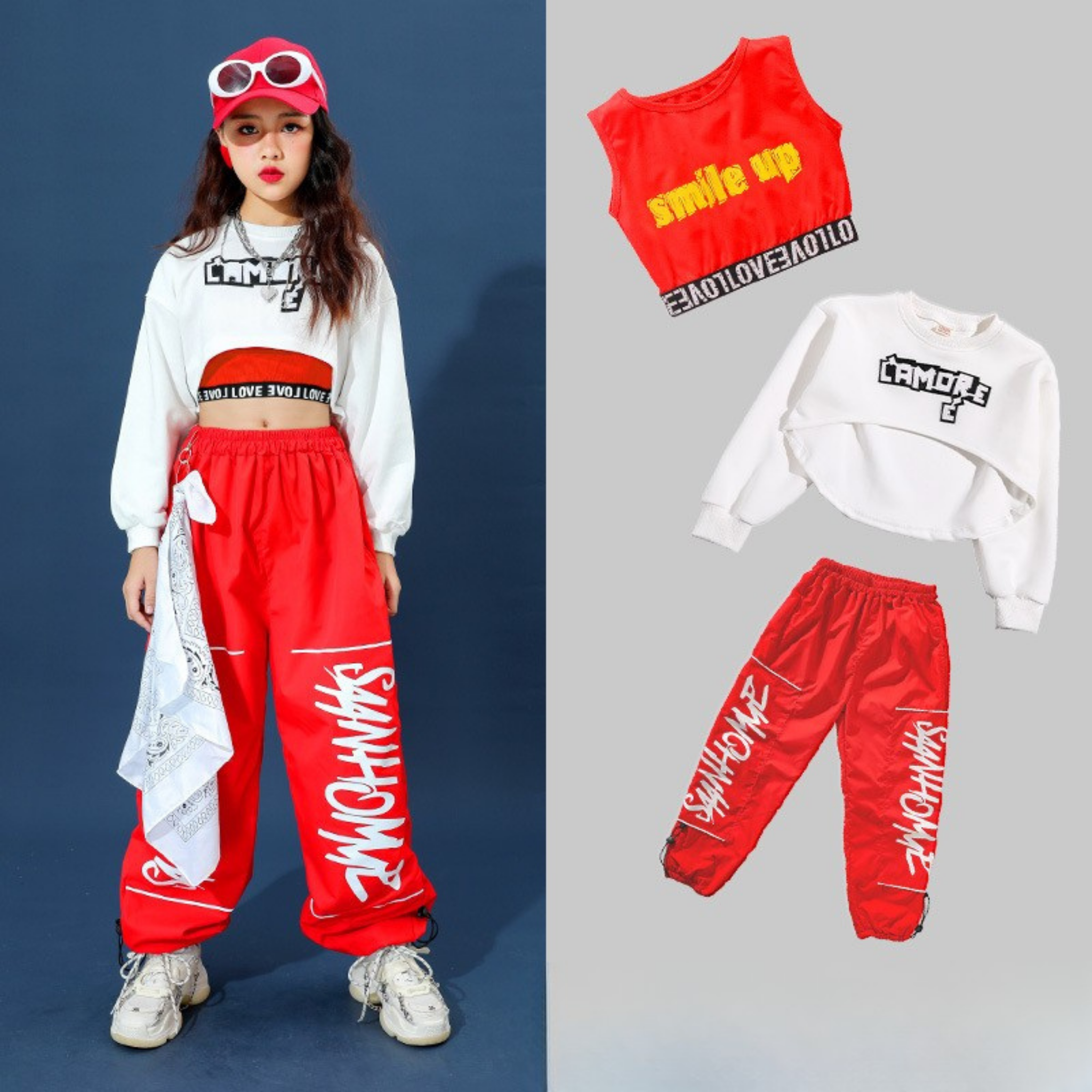 HIPHOP カラーカーゴパンツ セットアップ キッズダンス衣装