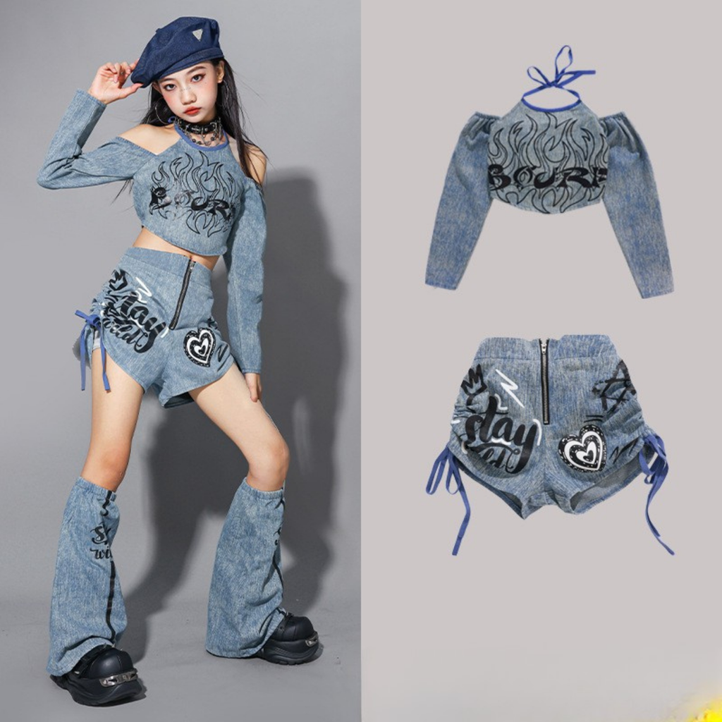 HIPHOP デニムグラフィック セットアップ キッズダンス衣装
