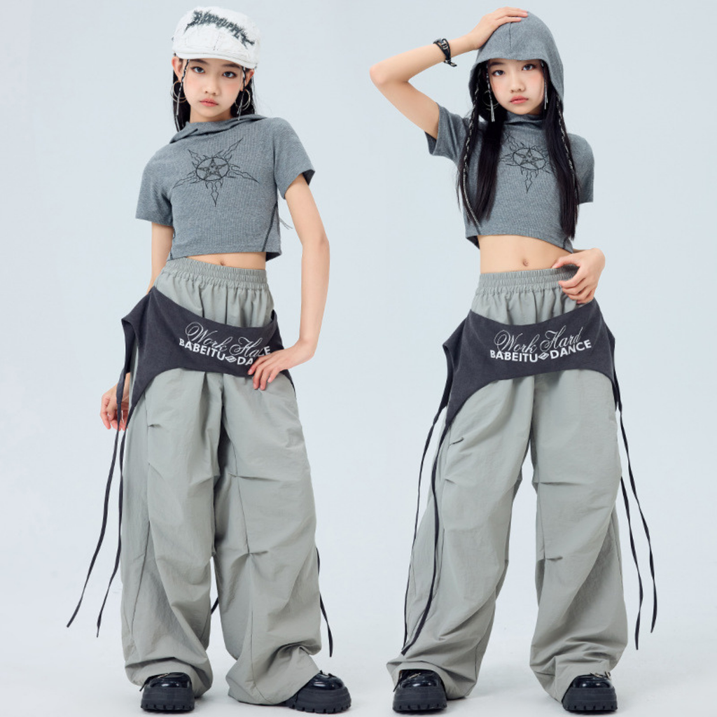 STREET グレーフード ワイドパンツセットアップ キッズダンス衣装