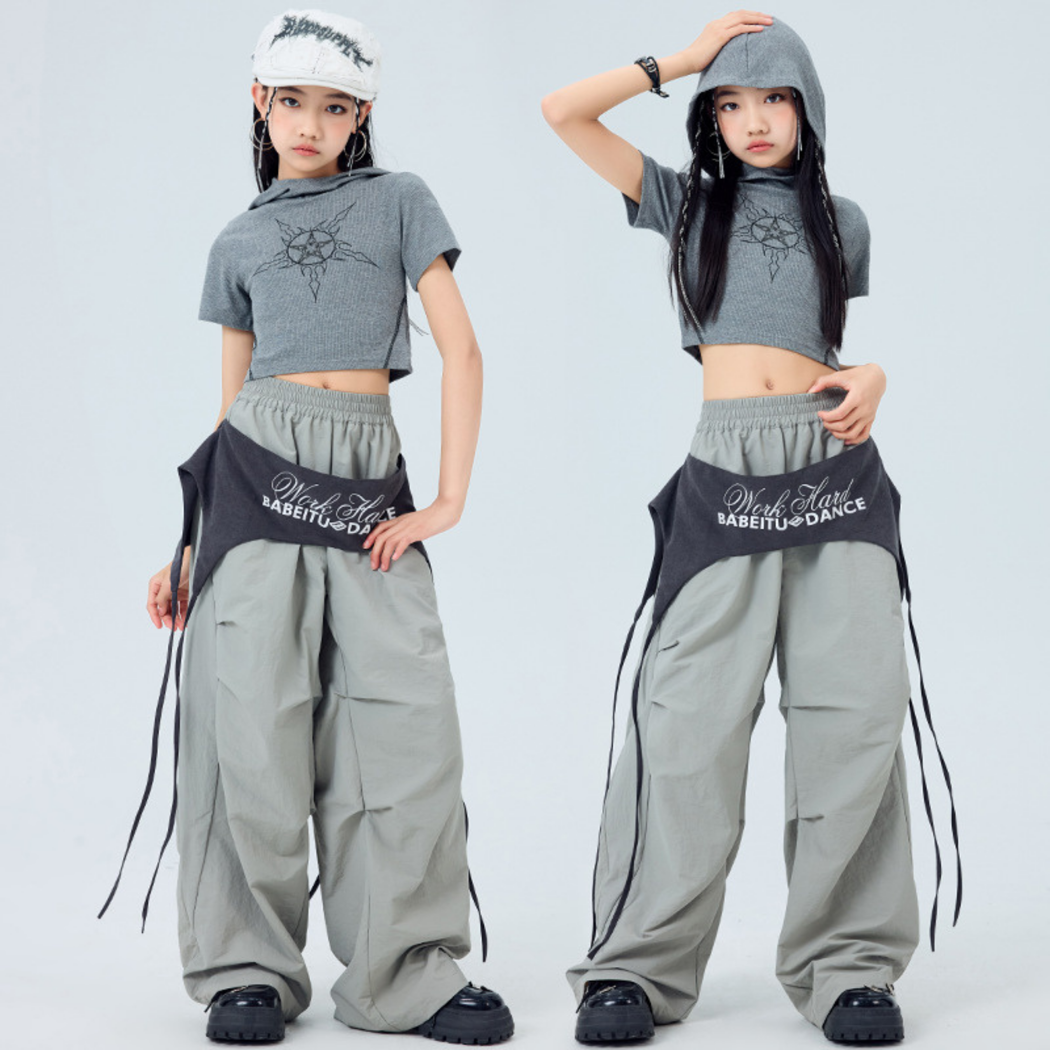STREET グレーフード ワイドパンツセットアップ キッズダンス衣装