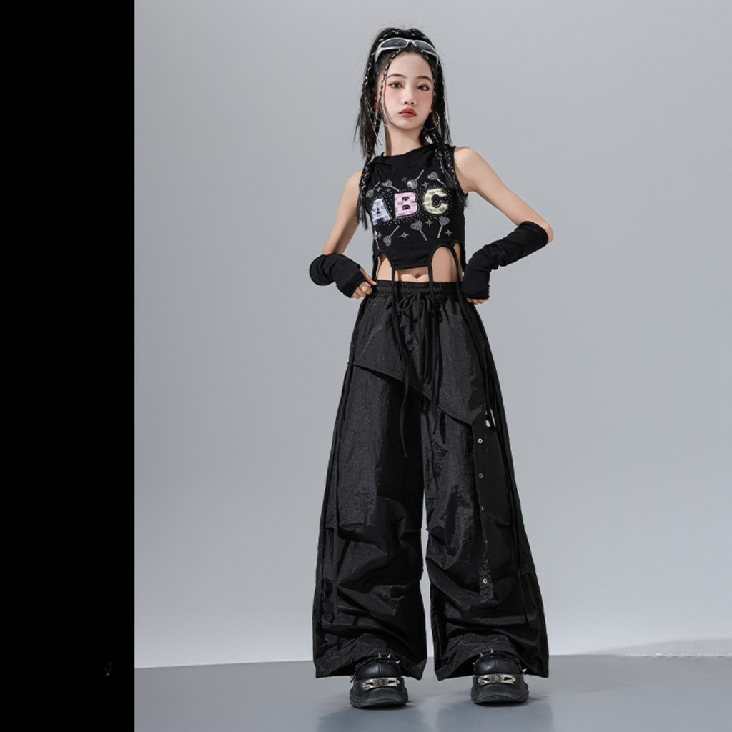 HIPHOP ABCグリッター ワイドパンツセットアップ キッズダンス衣装