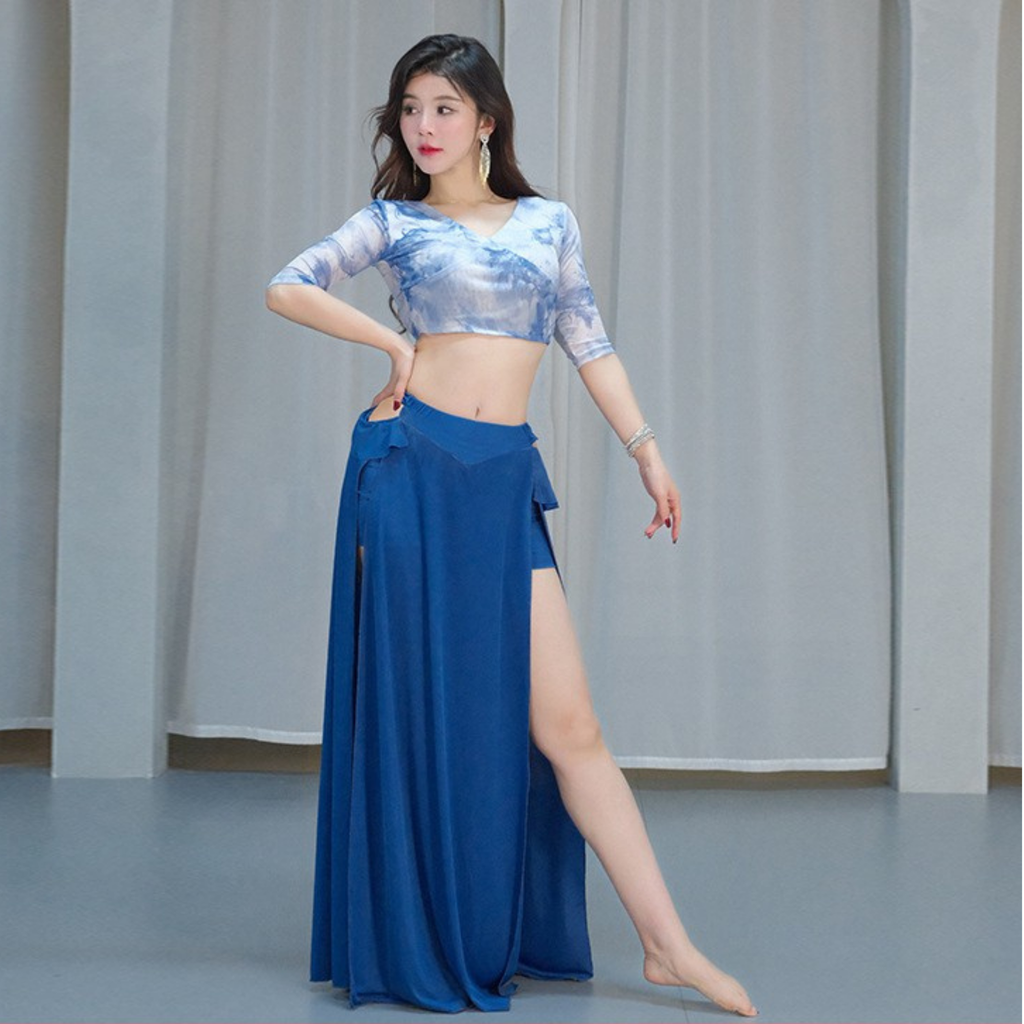 ベリーダンス　レッスンウェア　Vネックフラワー