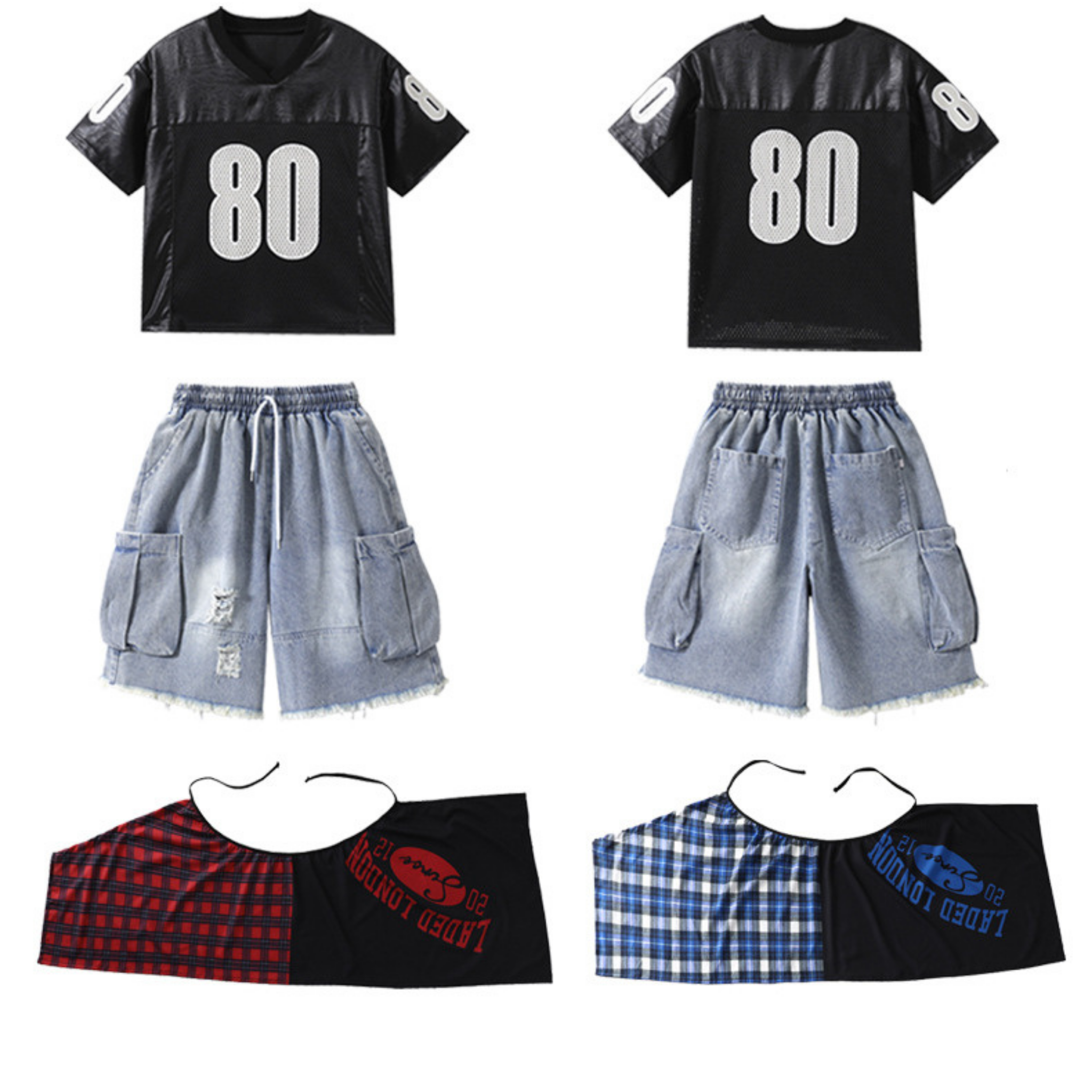 HIPHOP ブラックナンバー デニムハーフパンツセットアップ キッズダンス衣装
