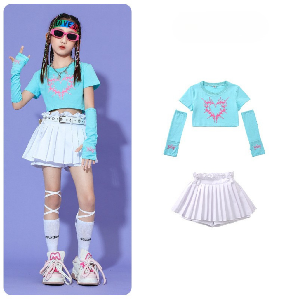 K-POP グラフィックトップス スカートセットアップ キッズダンス衣装