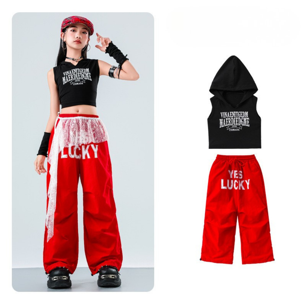 GIRLS レースレイヤード ワイドパンツセットアップ キッズダンス衣装