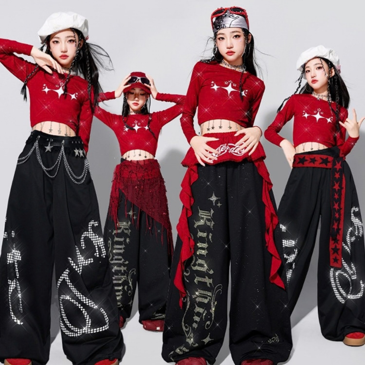 HIPHOP レッドクロップトップ グラフィックワイドパンツ セットアップ 商品画像7