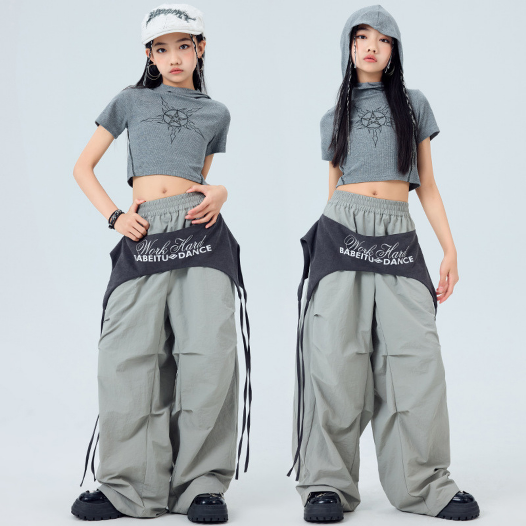 STREET グレーフード ワイドパンツセットアップ キッズダンス衣装