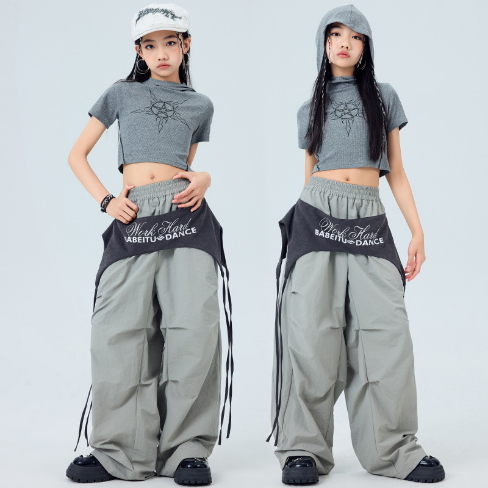 STREET グレーフード ワイドパンツセットアップ キッズダンス衣装