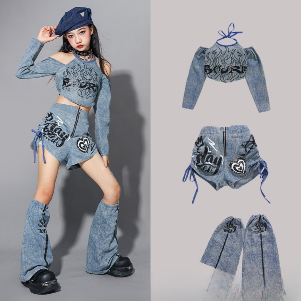 HIPHOP デニムグラフィック セットアップ キッズダンス衣装