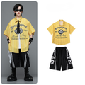 HIPHOP イエローストライプ ハーフパンツセットアップ キッズダンス衣装