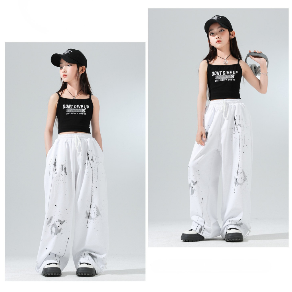 HIPHOP ペイントワイドパンツ セットアップ キッズダンス衣装