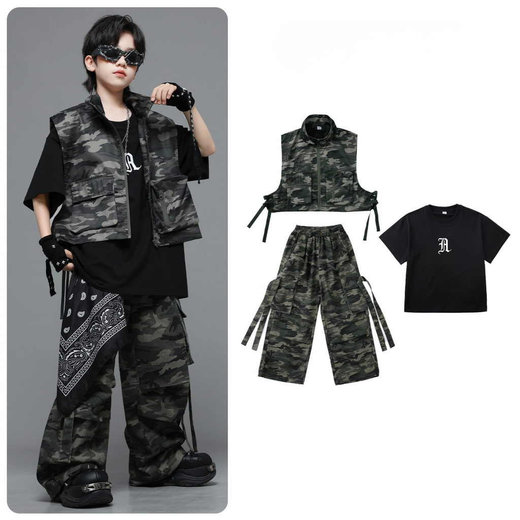 HIPHOP カモフラージュ ワイドパンツセットアップ キッズダンス衣装
