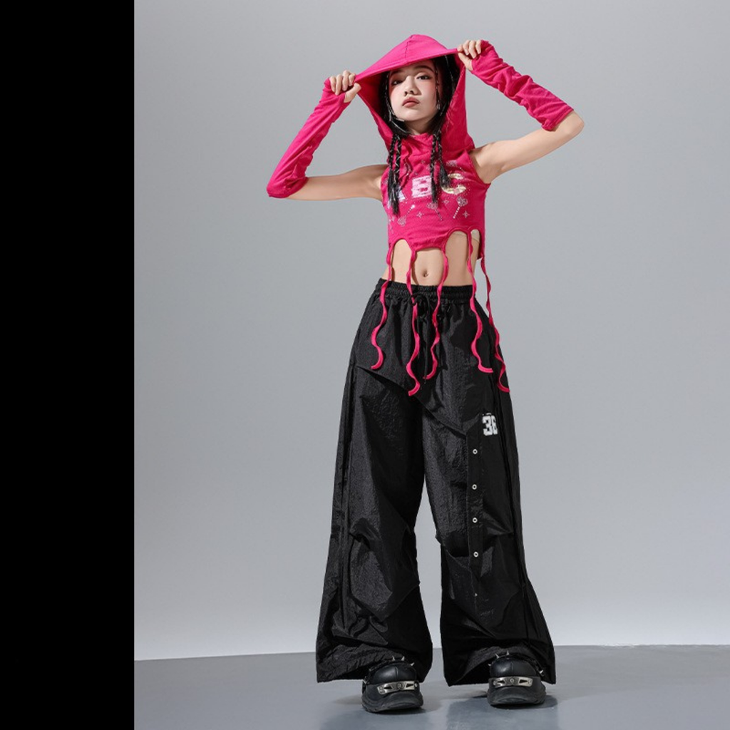 HIPHOP ABCグリッター ワイドパンツセットアップ キッズダンス衣装