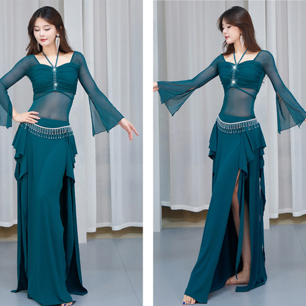 ベリーダンス　レッスンウェア　リボン　ベルスリーブ