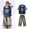 STREET ブルーナンバー デニムワイドパンツセットアップ キッズダンス衣装