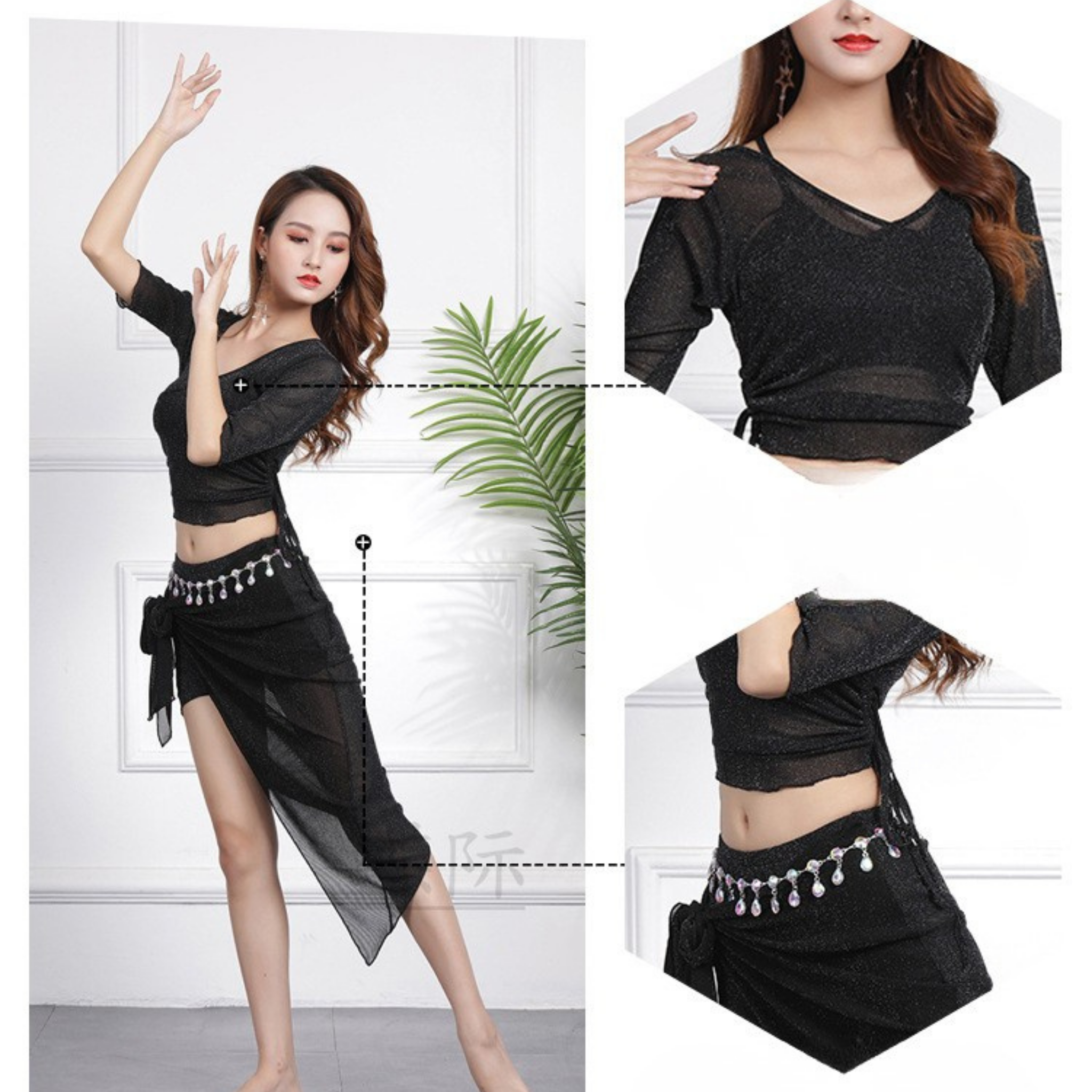 ベリーダンス　レッスンウェア　サイド　ドローストリング　