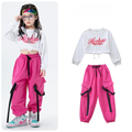 GIRLS ビビッドピンク カーゴセットアップ キッズダンス衣装