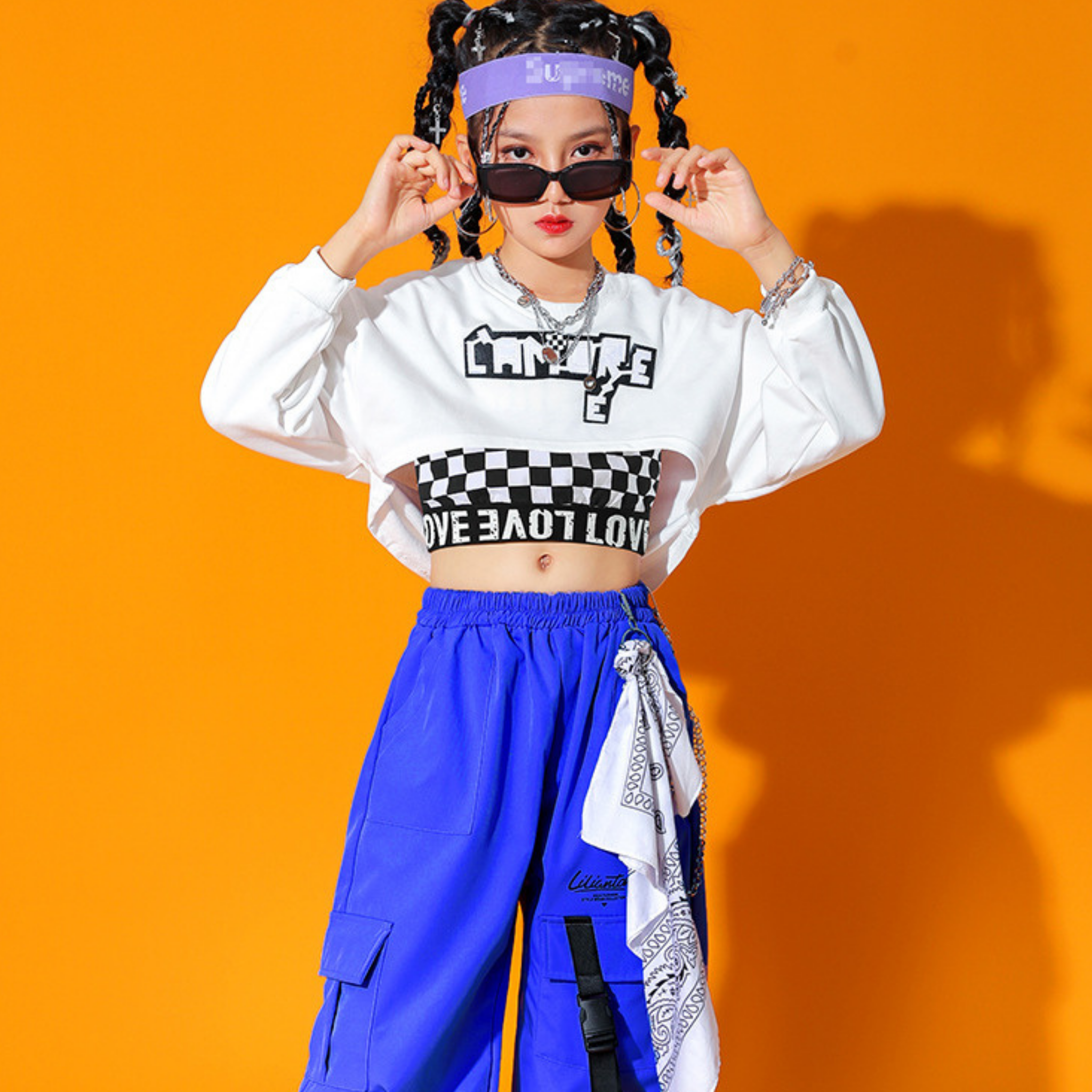 HIPHOP カラーカーゴパンツ セットアップ キッズダンス衣装