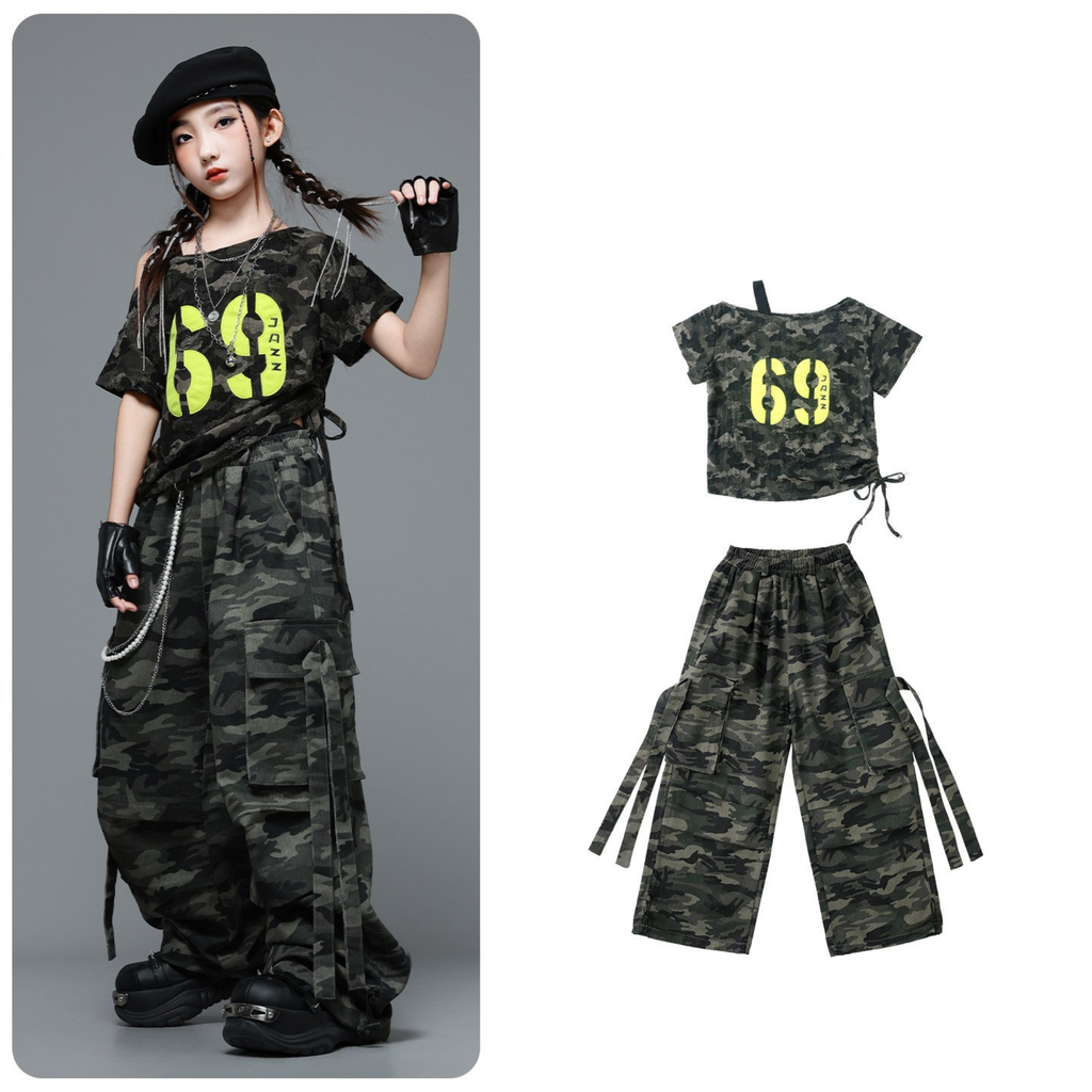 HIPHOP カモフラージュカーゴ セットアップ キッズダンス衣装
