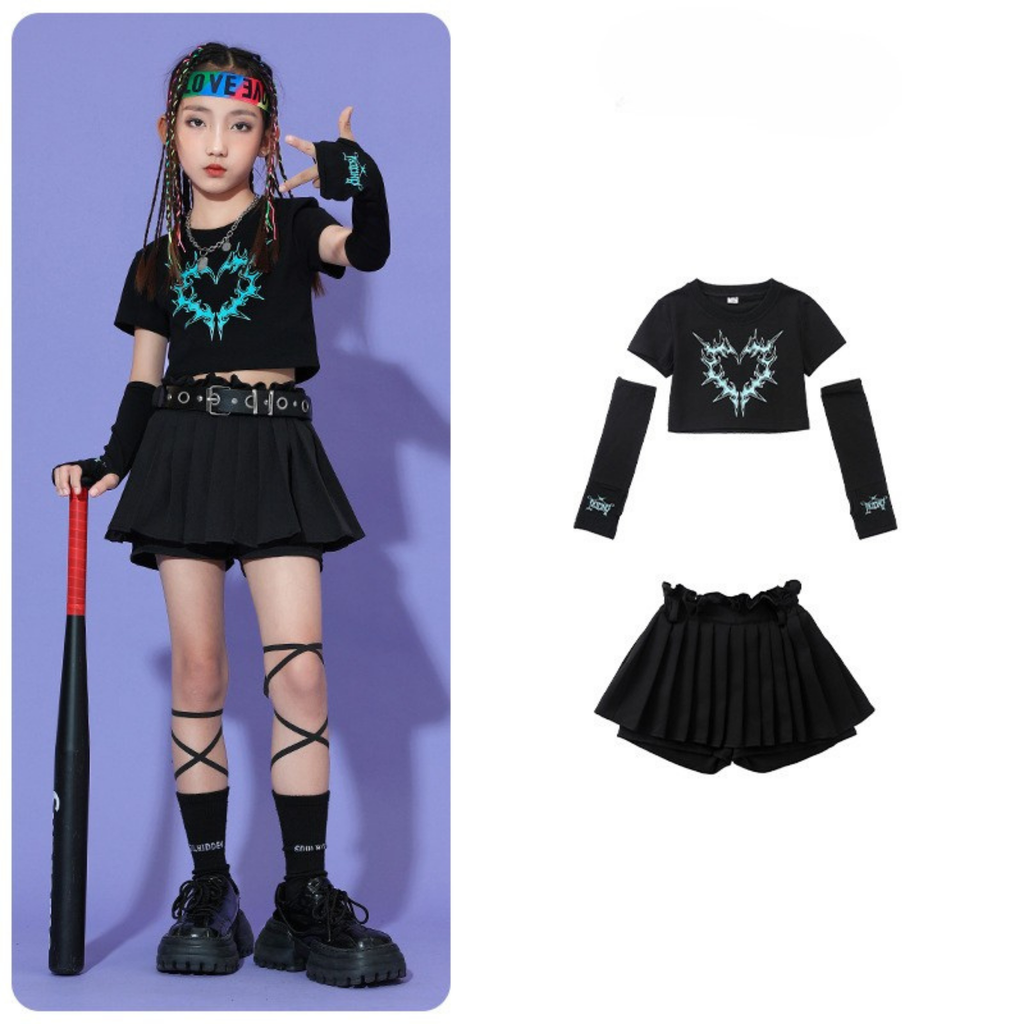 K-POP グラフィックトップス スカートセットアップ キッズダンス衣装