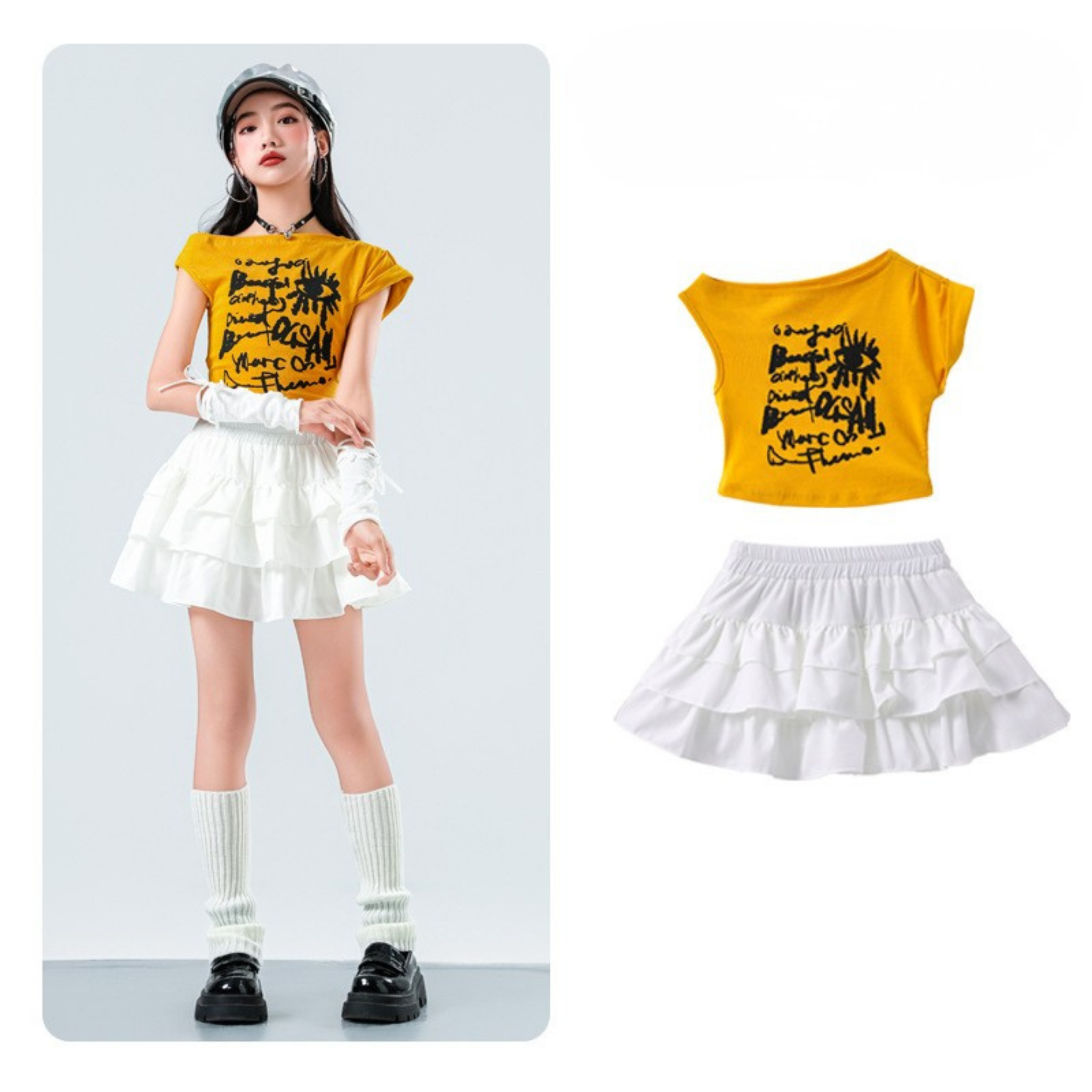 GIRLS カラートップス フリルスカートセットアップ キッズダンス衣装