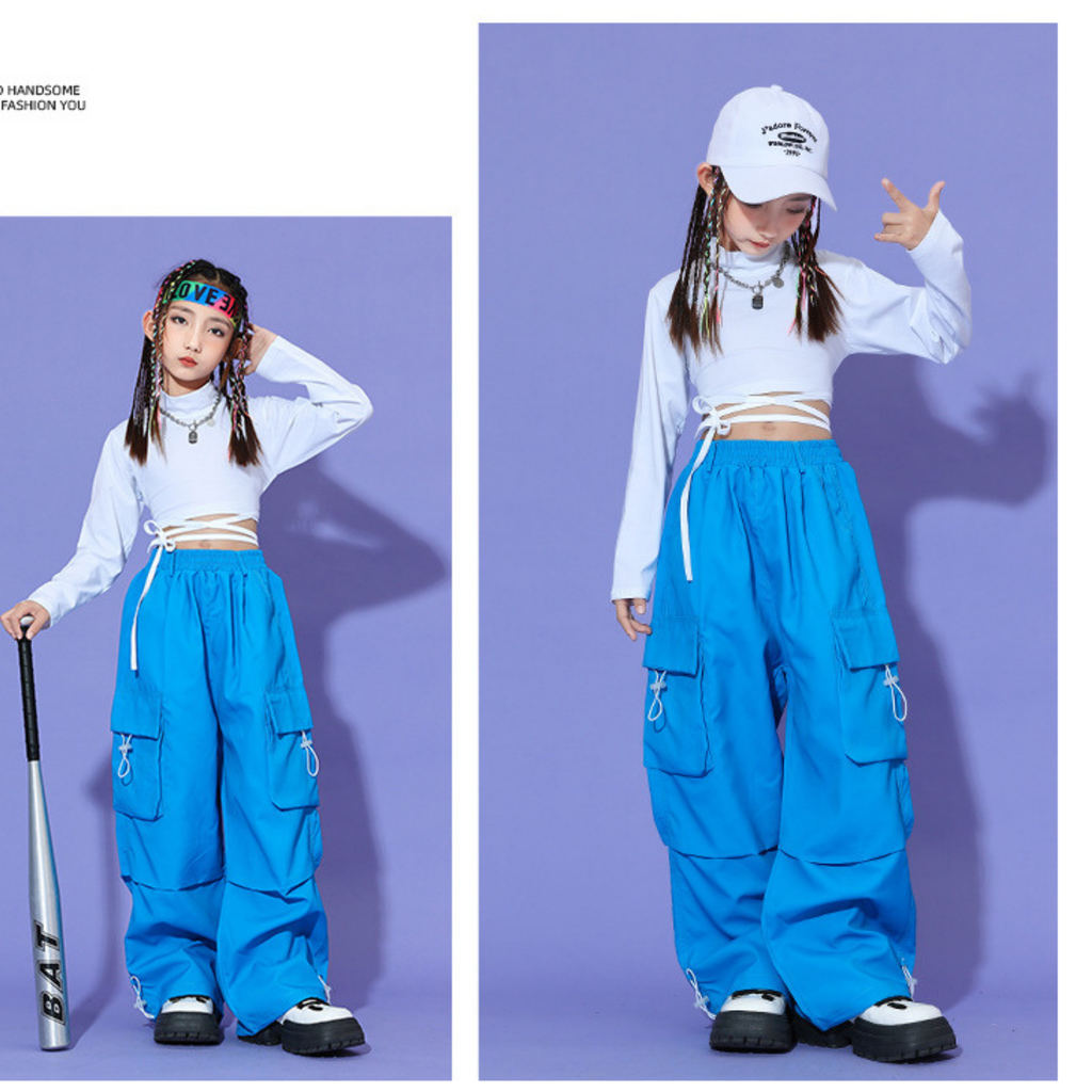 HIPHOP ネオンカラー カーゴパンツセットアップ キッズダンス衣装