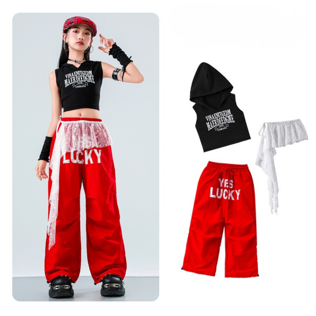 GIRLS レースレイヤード ワイドパンツセットアップ キッズダンス衣装