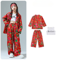 HIPHOP レッドフラワー セットアップ キッズダンス衣装
