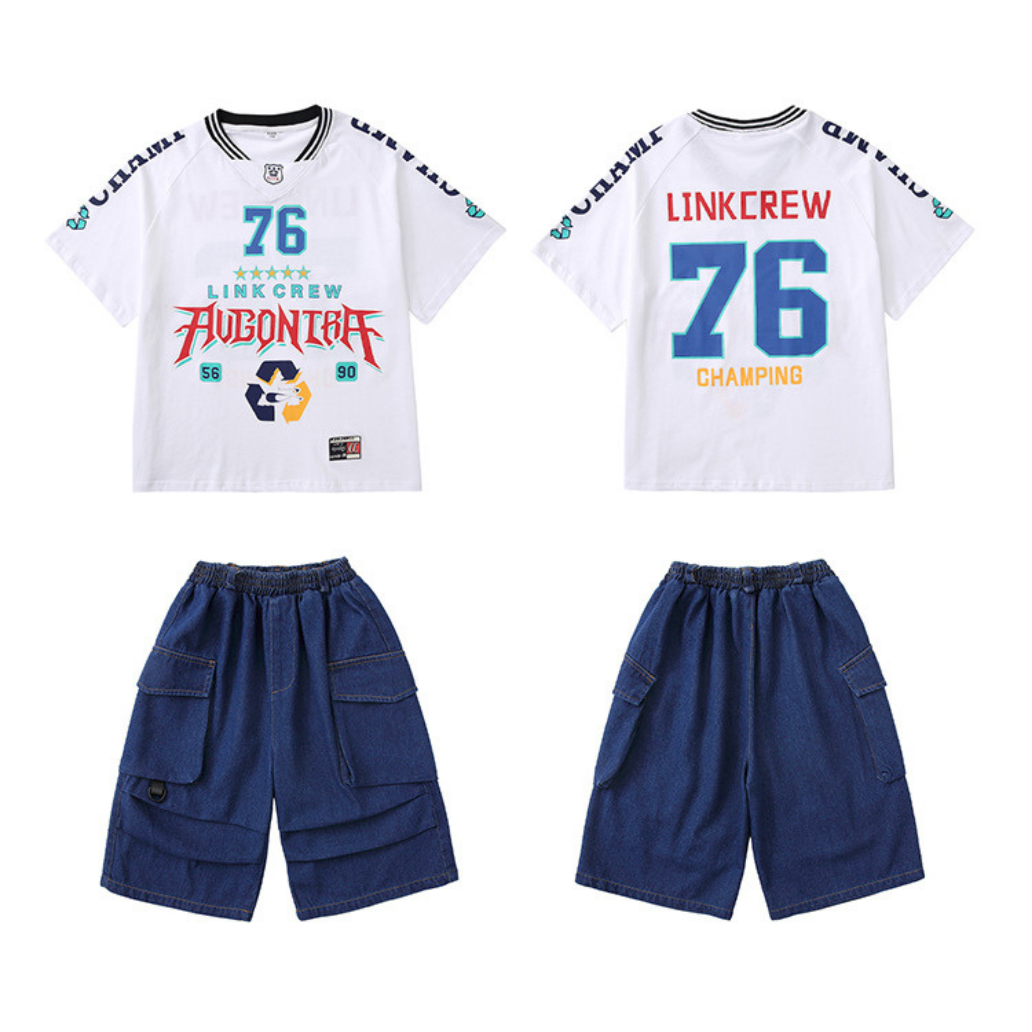 HIPHOP グラフィックTシャツ デニムカーゴセットアップ キッズダンス衣装