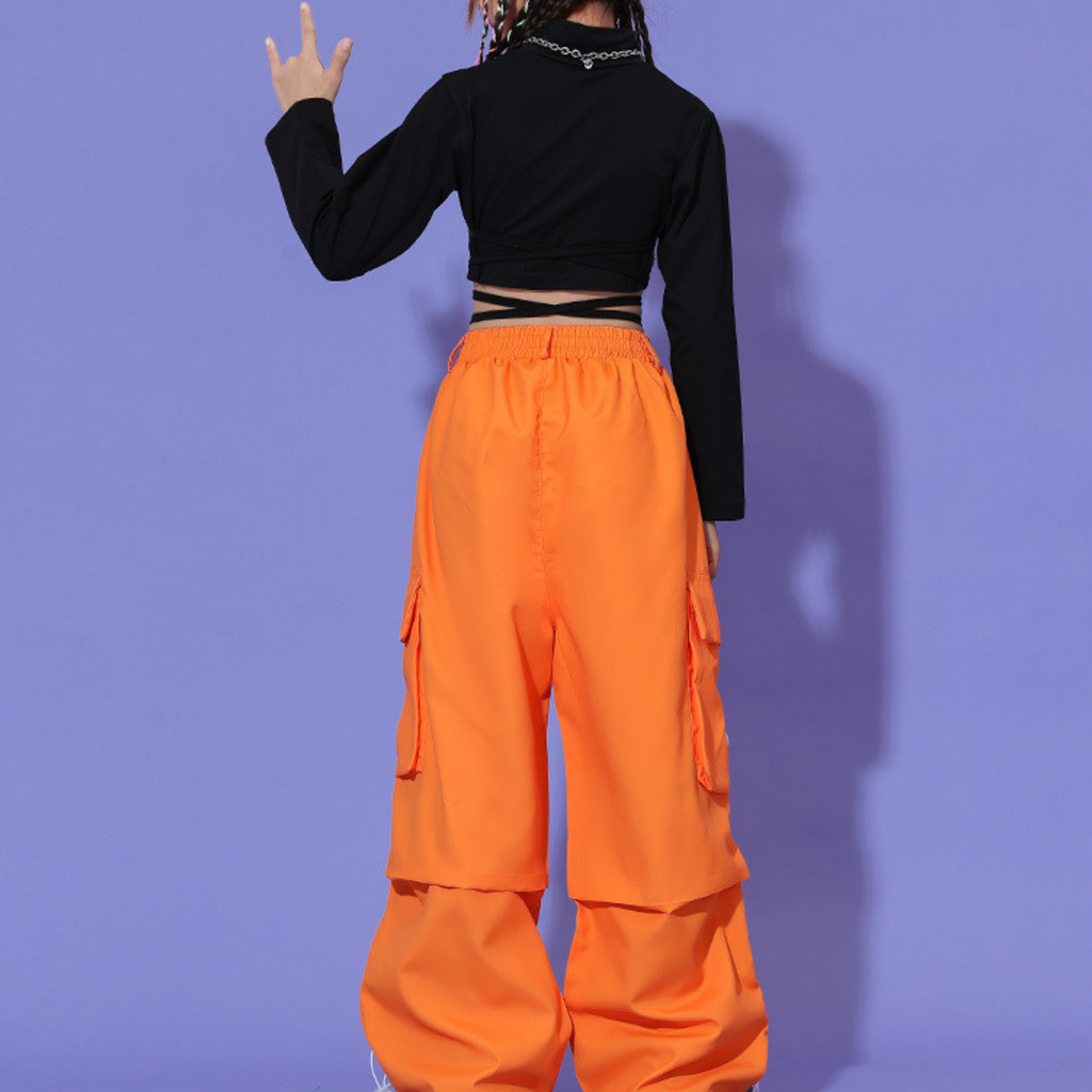 HIPHOP ネオンカラー カーゴパンツセットアップ キッズダンス衣装