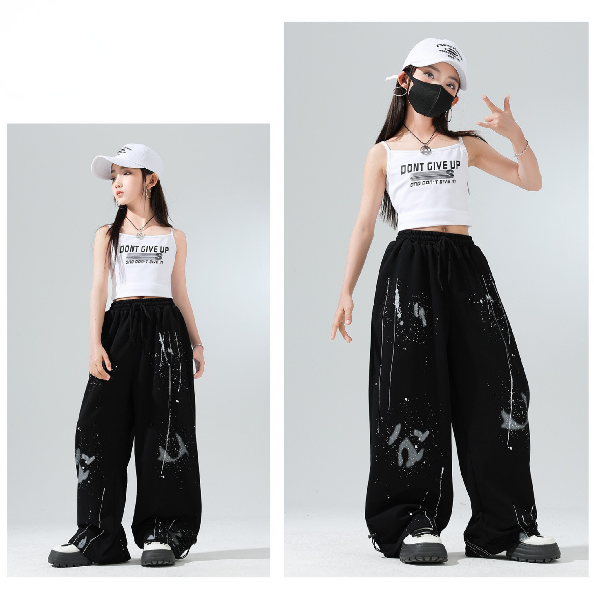 HIPHOP ペイントワイドパンツ セットアップ キッズダンス衣装