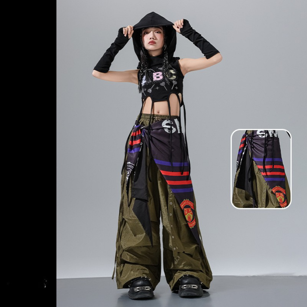 HIPHOP ABCグリッター ワイドパンツセットアップ キッズダンス衣装