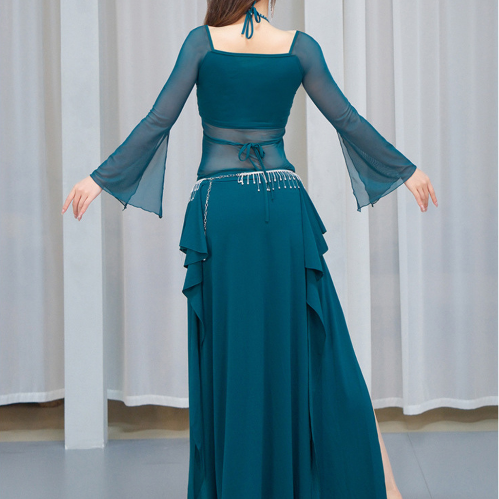 ベリーダンス　レッスンウェア　リボン　ベルスリーブ