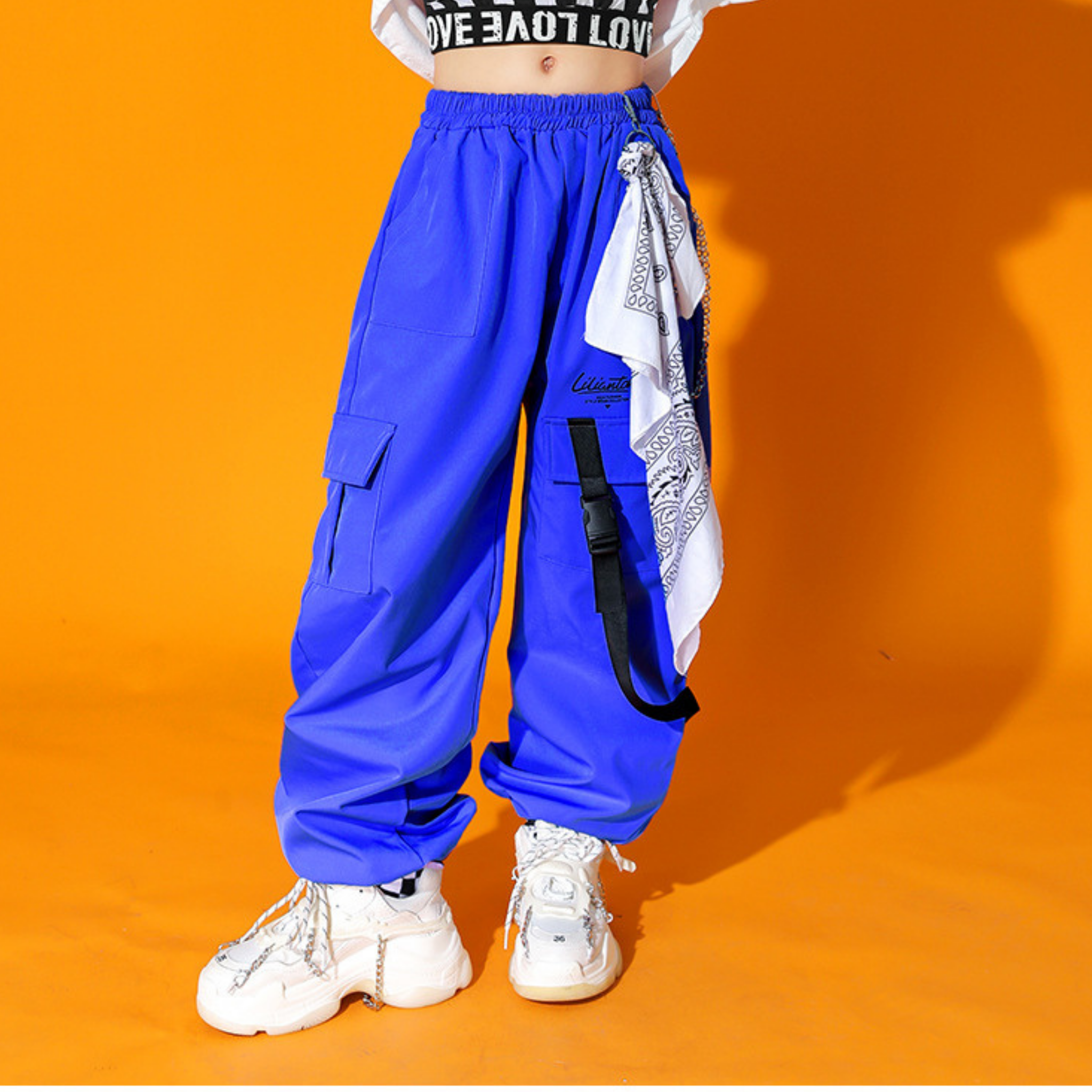 HIPHOP カラーカーゴパンツ セットアップ キッズダンス衣装