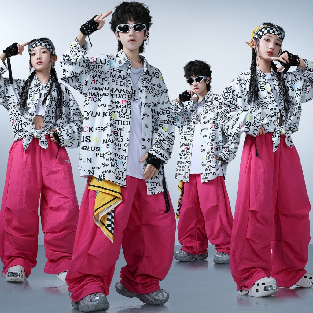 STREET モノグラフィック ピンクワイドパンツセットアップ キッズダンス衣装 商品画像1