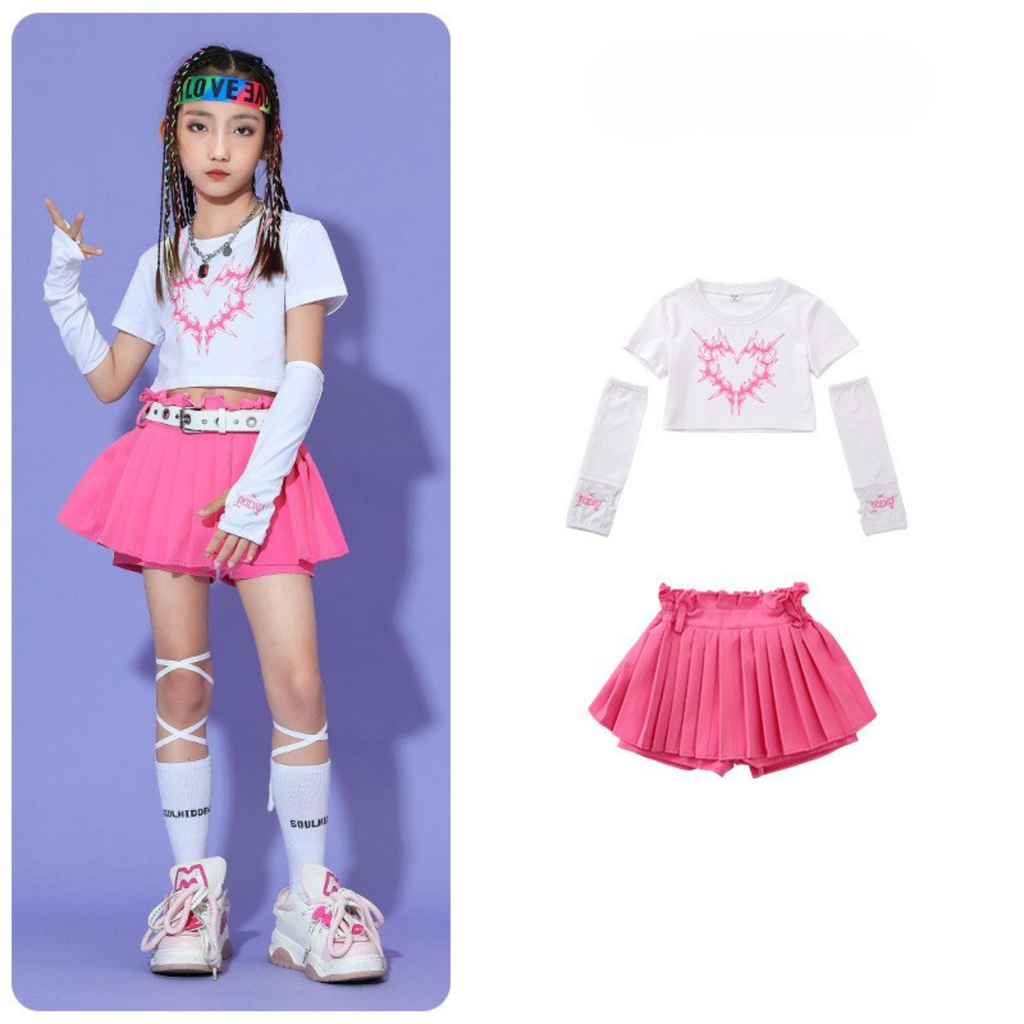 K-POP グラフィックトップス スカートセットアップ キッズダンス衣装