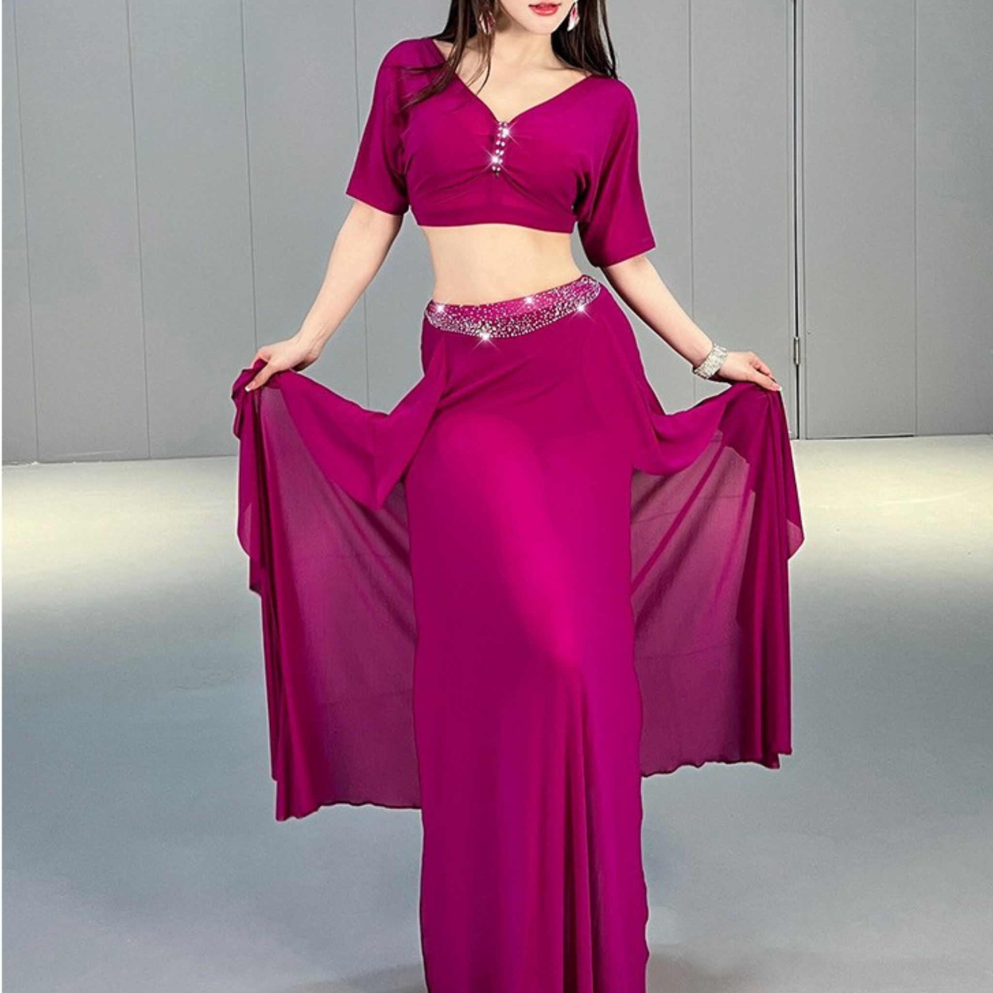 ベリーダンス　レッスンウェア　ラインストーン