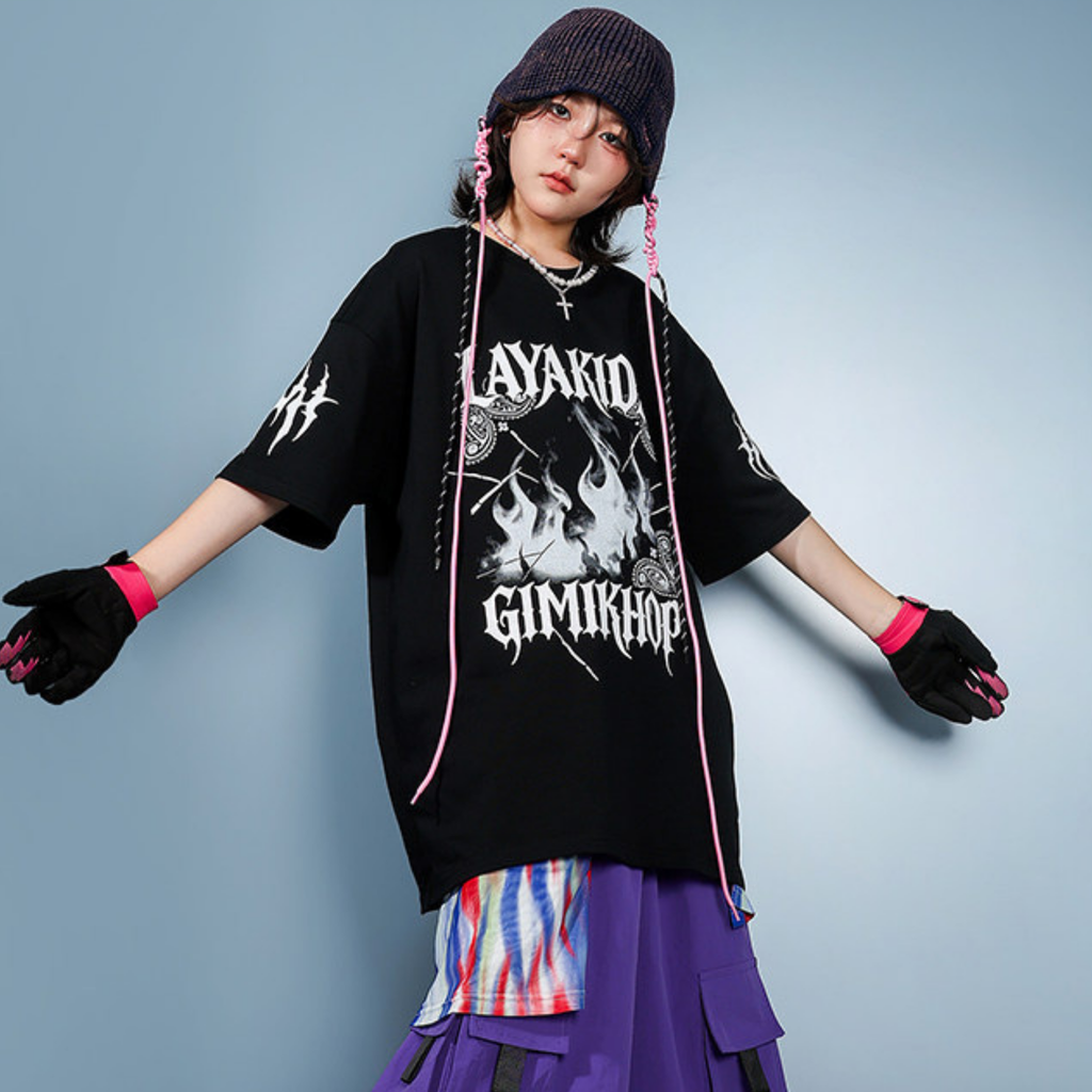 STREET ブラックグラフィック パープルカーゴセットアップ キッズダンス衣装