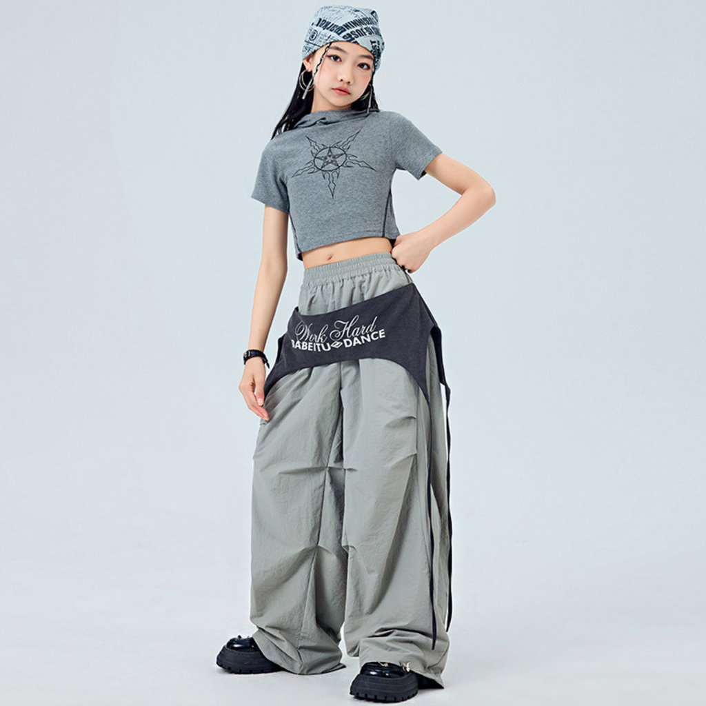STREET グレーフード ワイドパンツセットアップ キッズダンス衣装