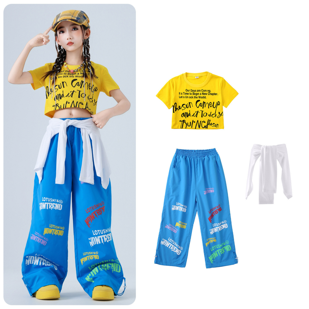 HIPHOP グラフィックTシャツ ワイドパンツセットアップ キッズダンス衣装
