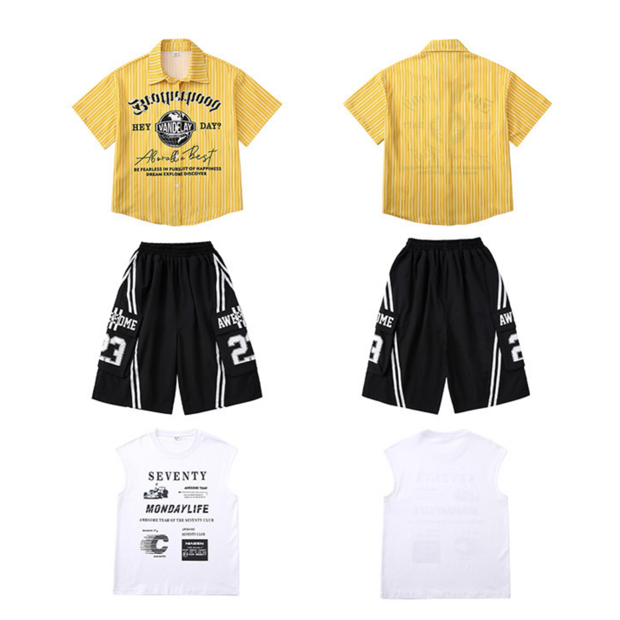 HIPHOP イエローストライプ ハーフパンツセットアップ キッズダンス衣装