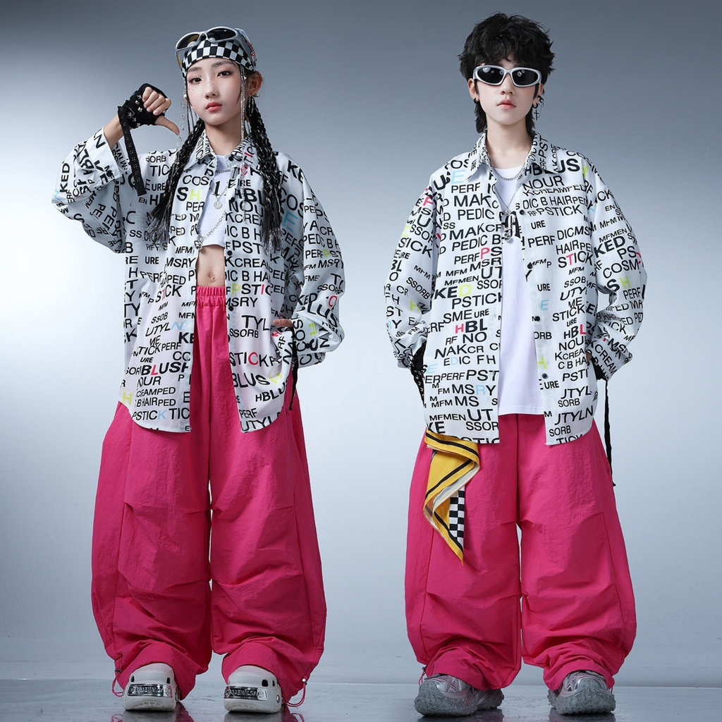 STREET モノグラフィック ピンクワイドパンツセットアップ キッズダンス衣装 商品画像3